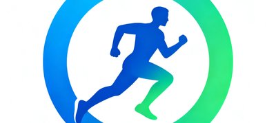 腾讯体育品牌Logo，标识主体为蓝绿渐变圆环环绕的奔跑人物剪影
